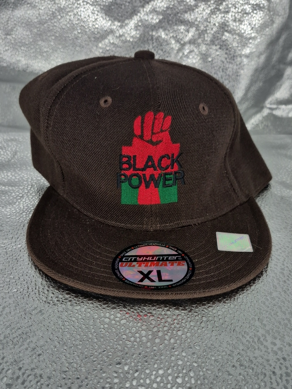 City Hunter Black Power Chocolate Brown XL Fitted Hat - New